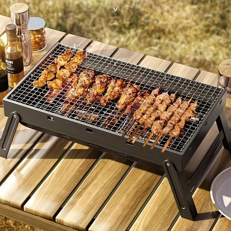 Portable Folding Charcoal BBQ Grill Iron Black for Camping Picnics Backyard