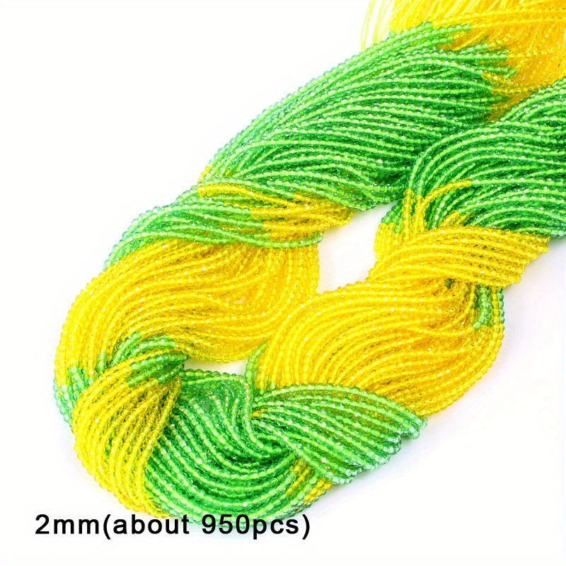 950 Pieces 2mm Faceted Glass Beads Gradient Colors for Jewelry Making and DIY Crafts