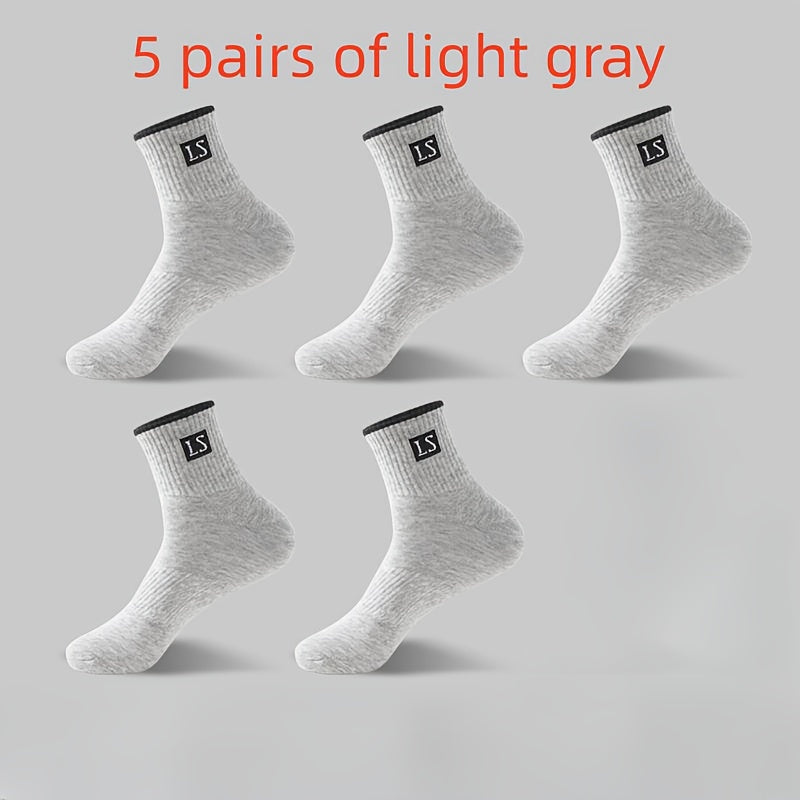 Men's Crew Socks 5 Pairs Alphabet Pattern Breathable Knit Polyester Spandex Casual Sports