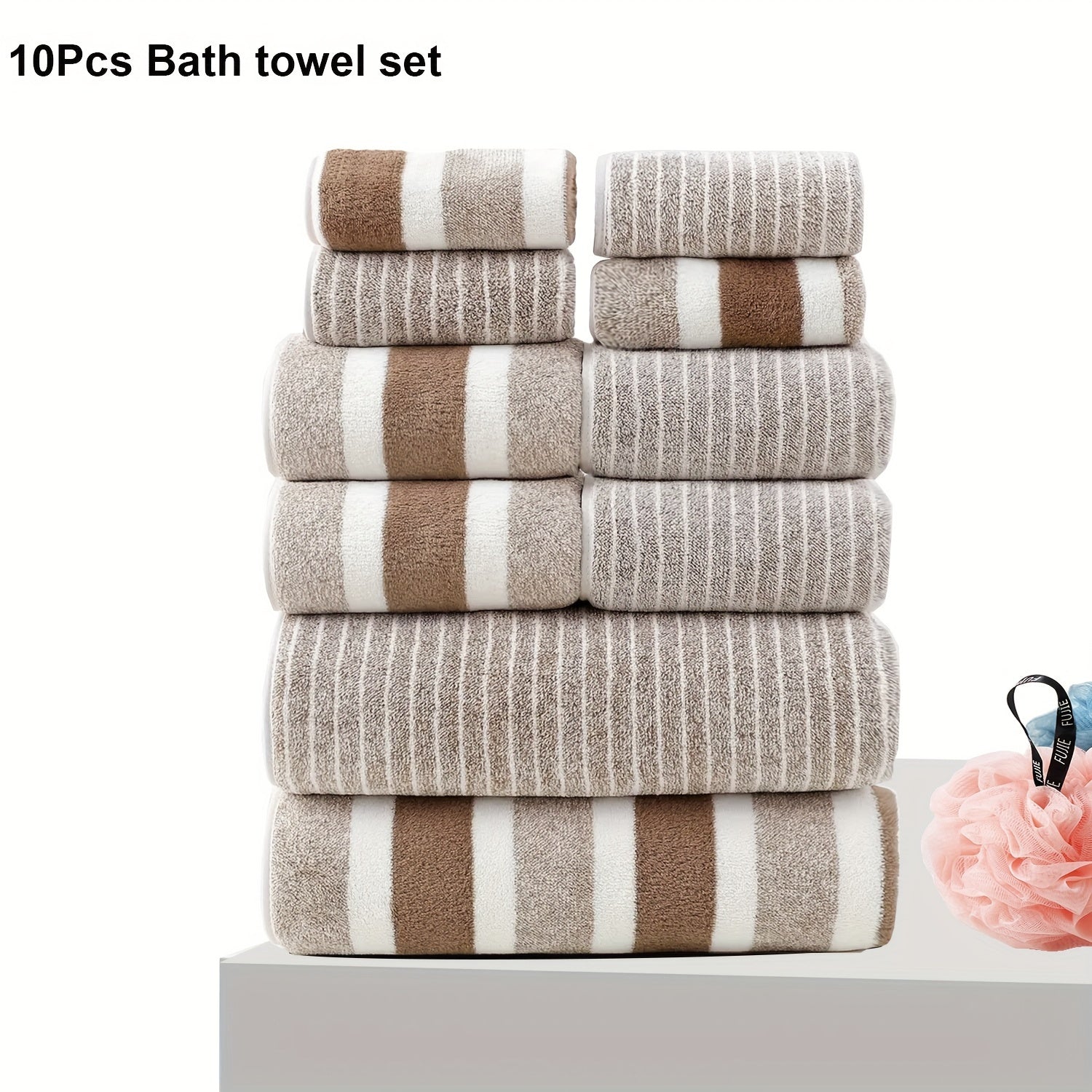 10-Piece Microfiber Towel Set Includes Bath, Hand, and Washcloths for Home Hotel Spa