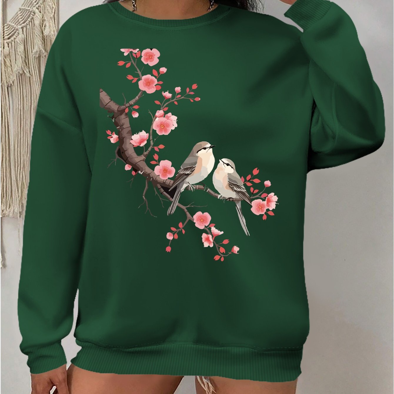 Plus Size Womens Floral Sweatshirt Casual Crew Neck Pullover Long Sleeves