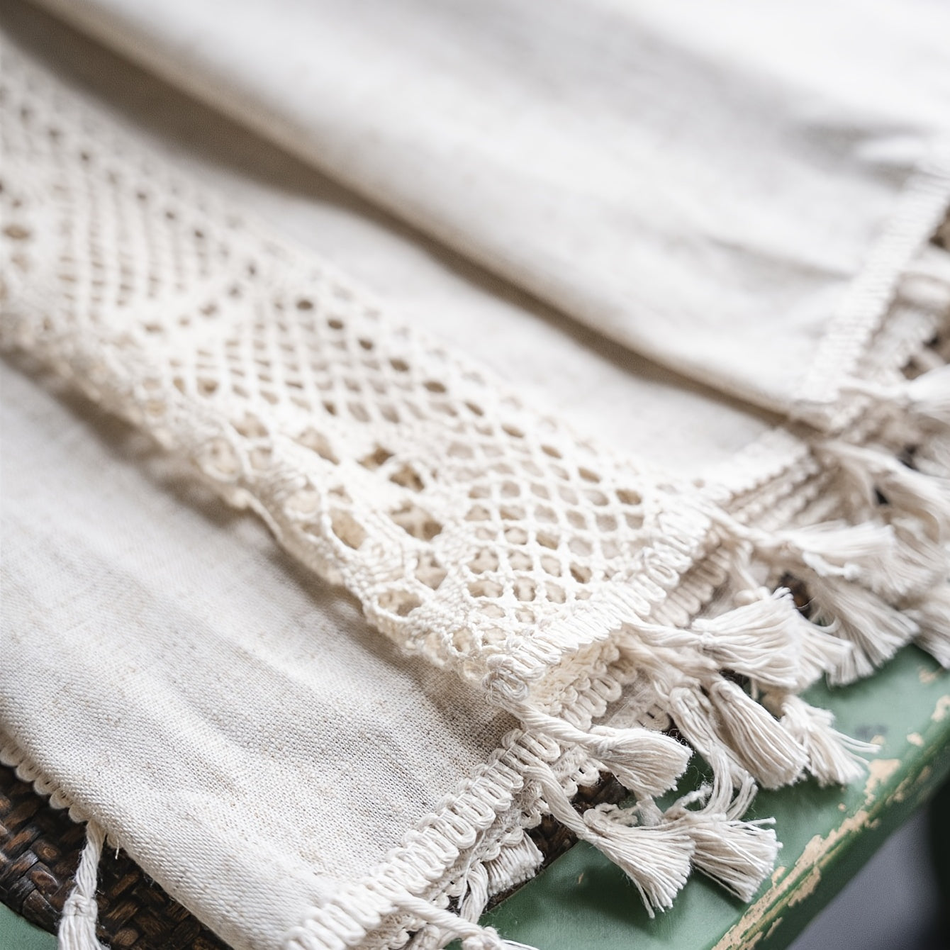 Бохо льняная штора с пэчворком и полутёмным эффектом для гостиной, спальни, кухни