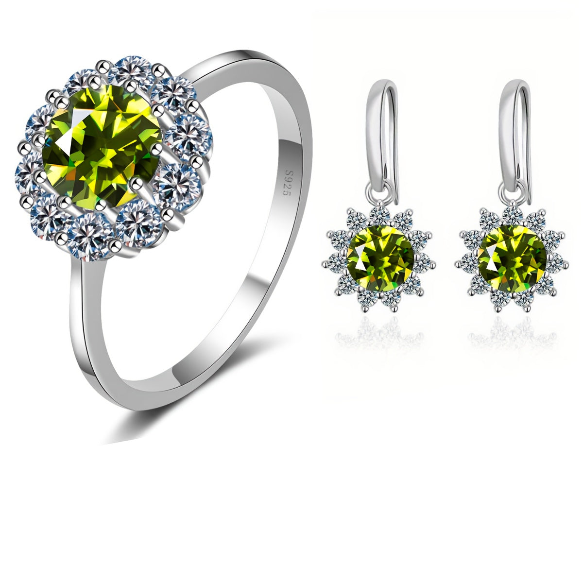 Moissanite Jewelry Set with Ring and Earrings 1 Carat Sterling Silver Engagement Gift