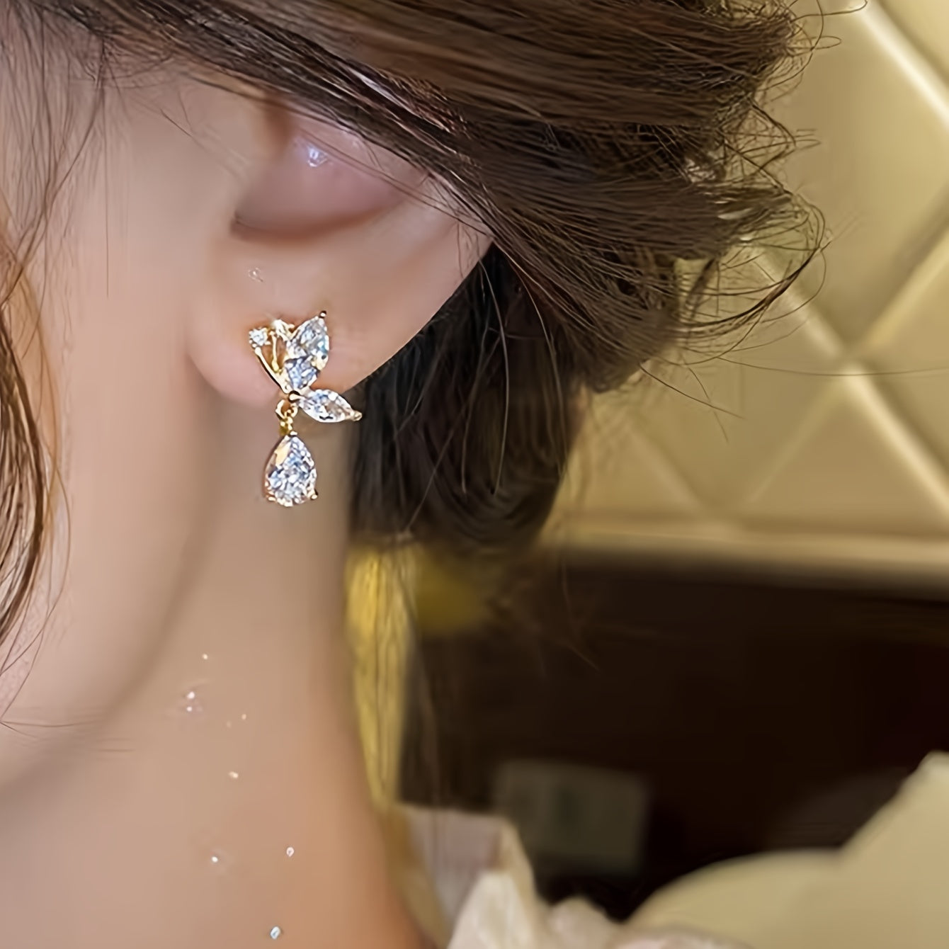 Women's Butterfly Glass Pendant Earrings Zinc Alloy Dangle Jewelry for All Seasons