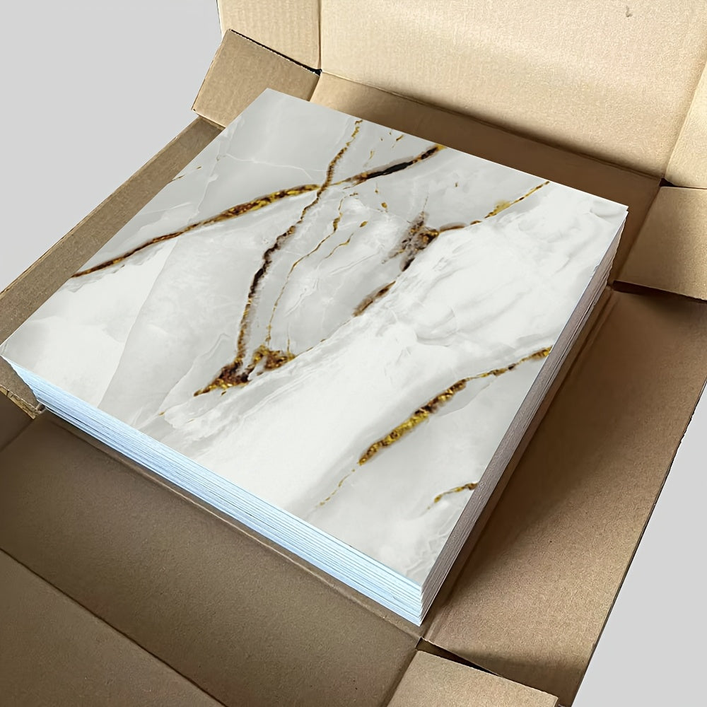 Self-Adhesive Marble Effect Wall Tile Stickers Black and Gold Waterproof PVC 30 Pack