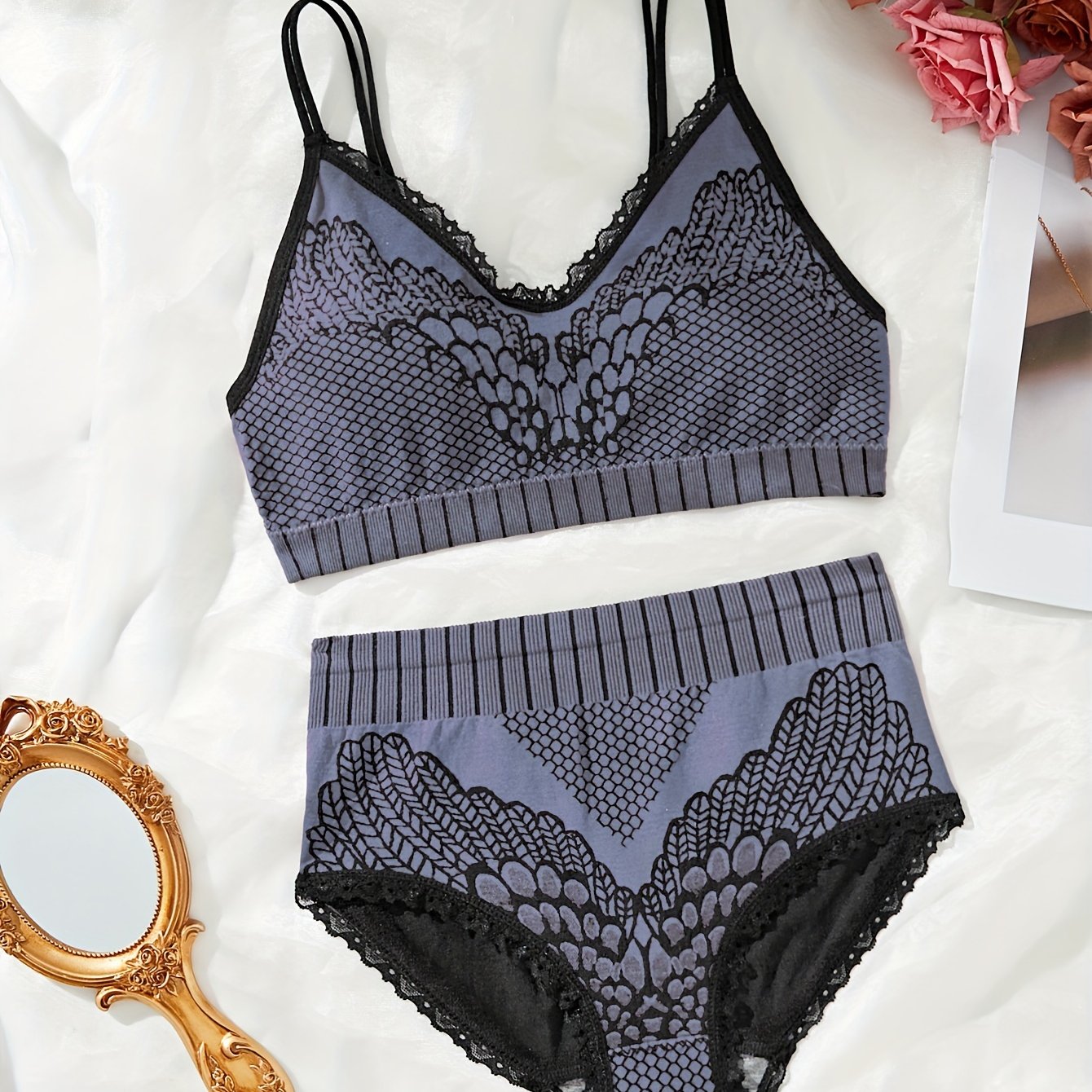 Women's High-Waisted Underwear Set with Double Shoulder Straps for Abdominal Support