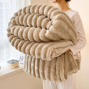 Striped Plush Blanket Double-Sided Fleece All-Season Knit Polyester Machine Washable