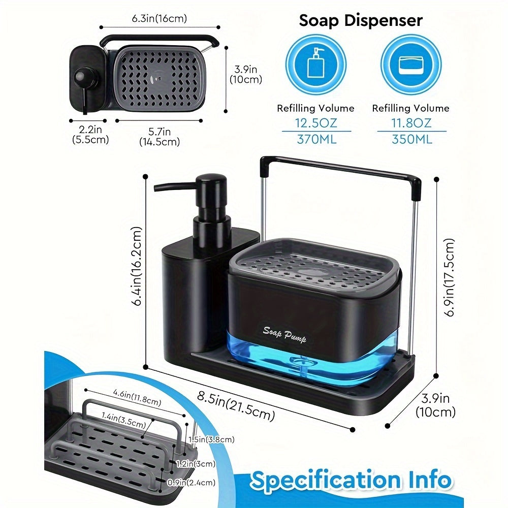 Set de dispensador de jabón de manos y platos con soporte para esponja y bandeja para organizador de fregadero de cocina