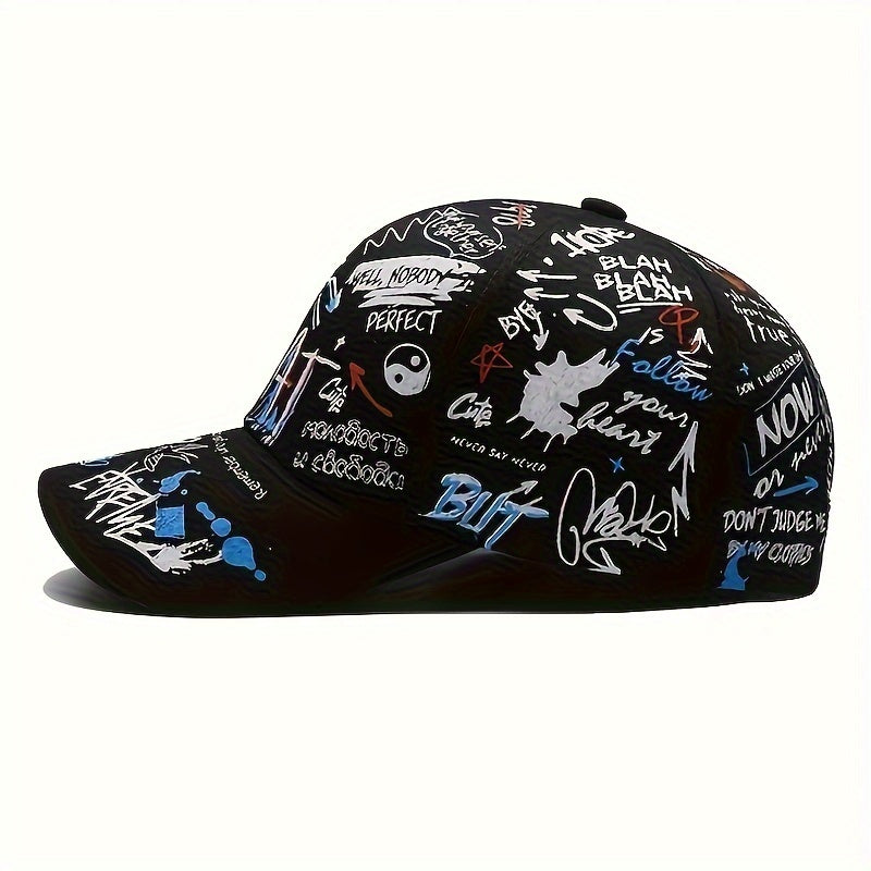 Gorra de béisbol de graffiti de poliéster, PVC recubierto, ligera, para fiesta, accesorio