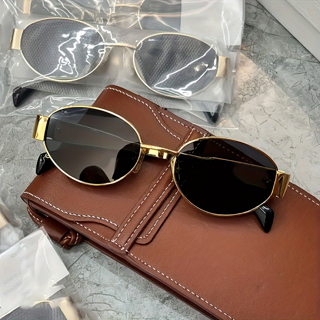 Women's Oval Sunglasses Metal Frame for Driving and Beach Trips