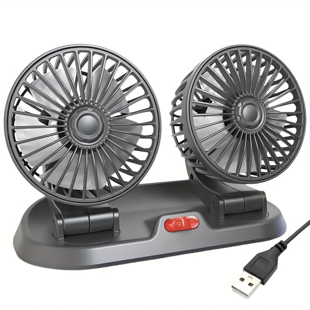 360° Rotatable Dual-Head Car Fan USB Powered Adjustable Wind Speed for Vehicle Ventilation