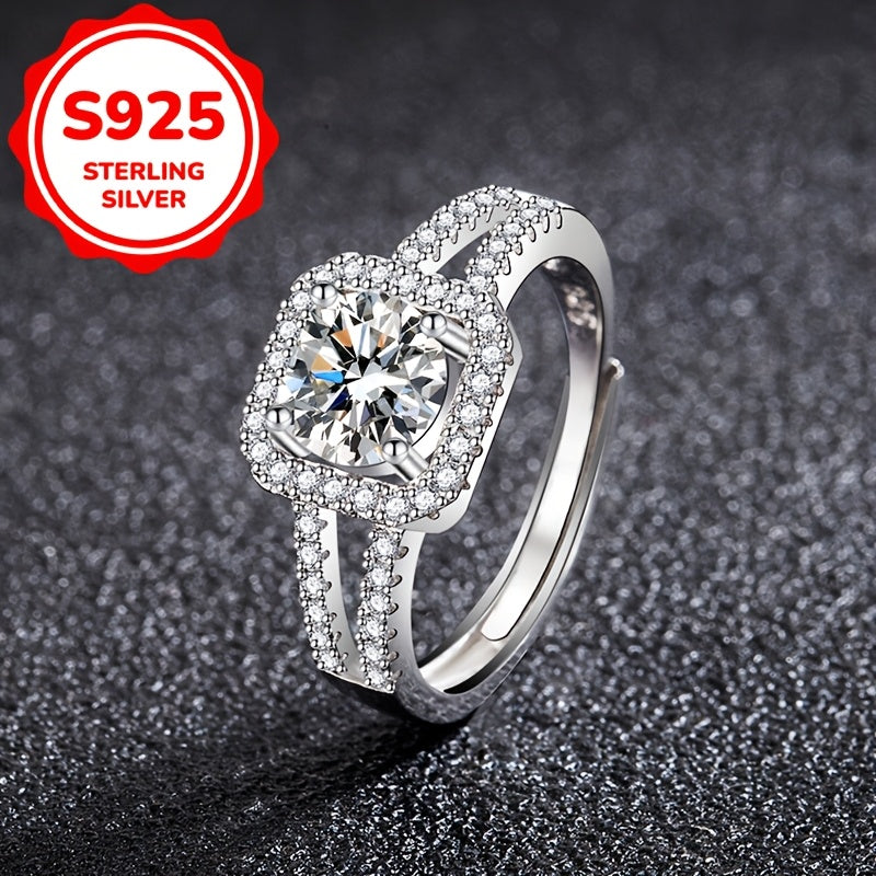 Women’s 925 Silver Double-Layer Synthetic Zirconia Ring Gift for Girlfriend