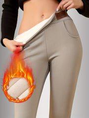 Women's Fleece-Lined High-Waist Leggings with Pockets and Abdominal Compression