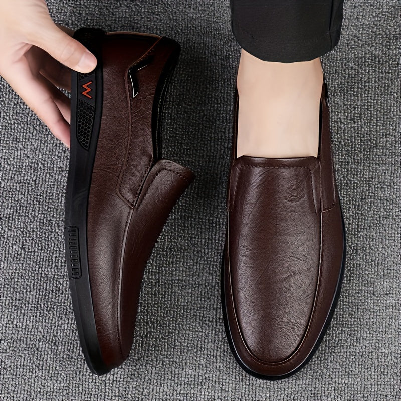 Men's Casual Leather Loafers Two-Layer Cowhide Rubber Sole Slip-On Business Shoes