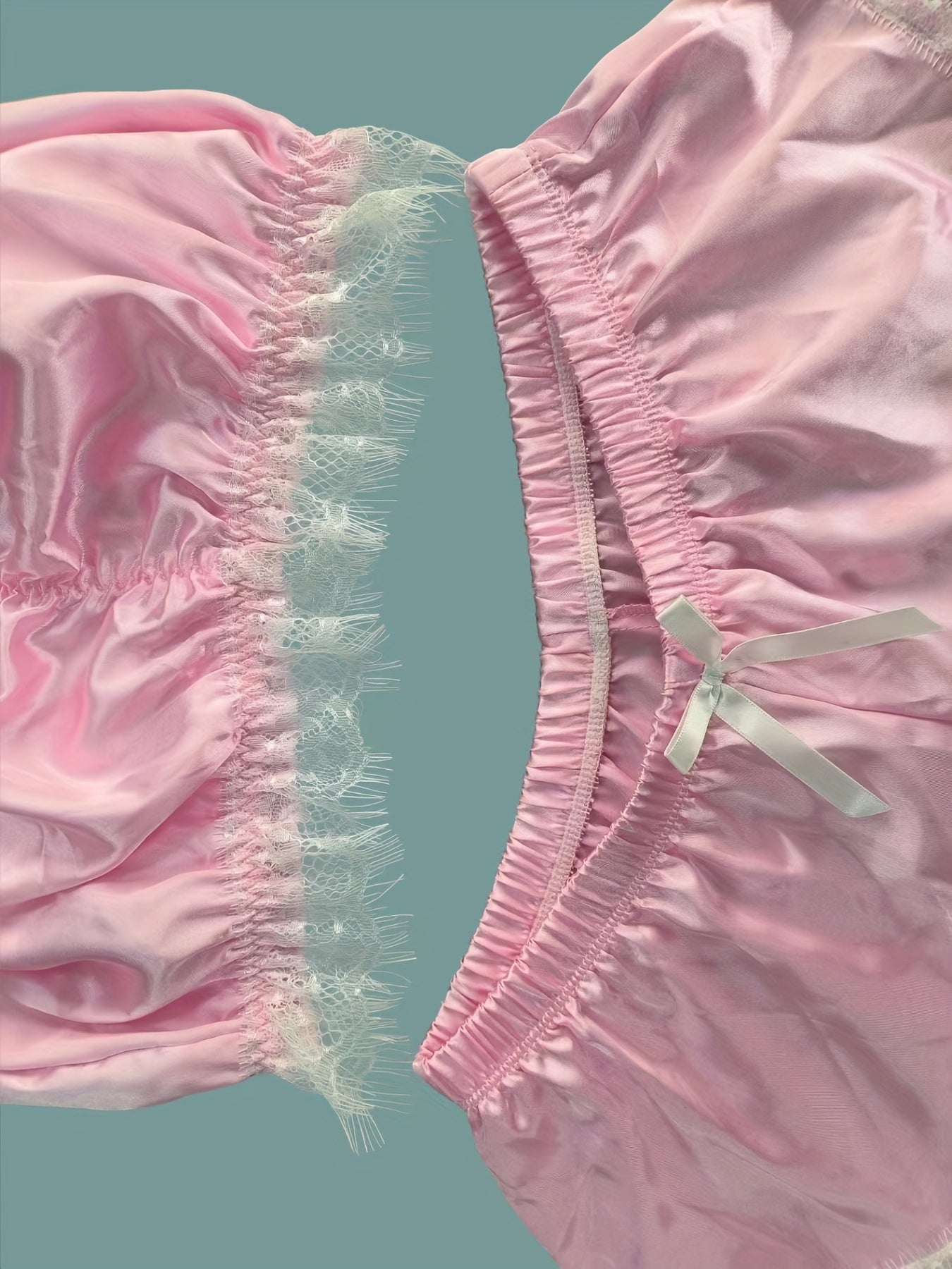 Women's Satin Sleepwear Set with Lace Trim Strapless Pajama Top and Shorts