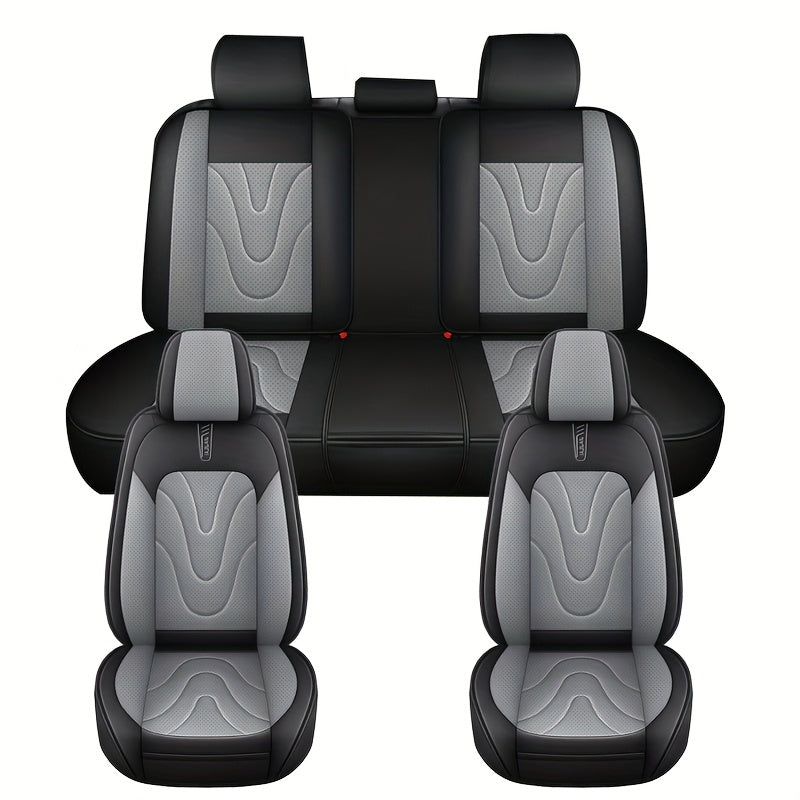 Fundas de asientos de coche de cuero sintético de cinco plazas, durabilidad en todas las estaciones, cobertura completa