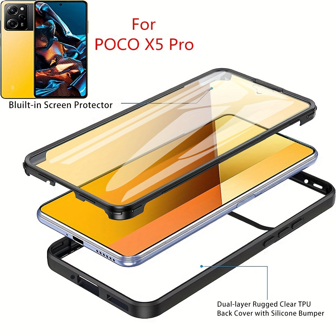 360 Full Body Shockproof Phone Case for Xiaomi POCO Series with Built-in Screen Protector