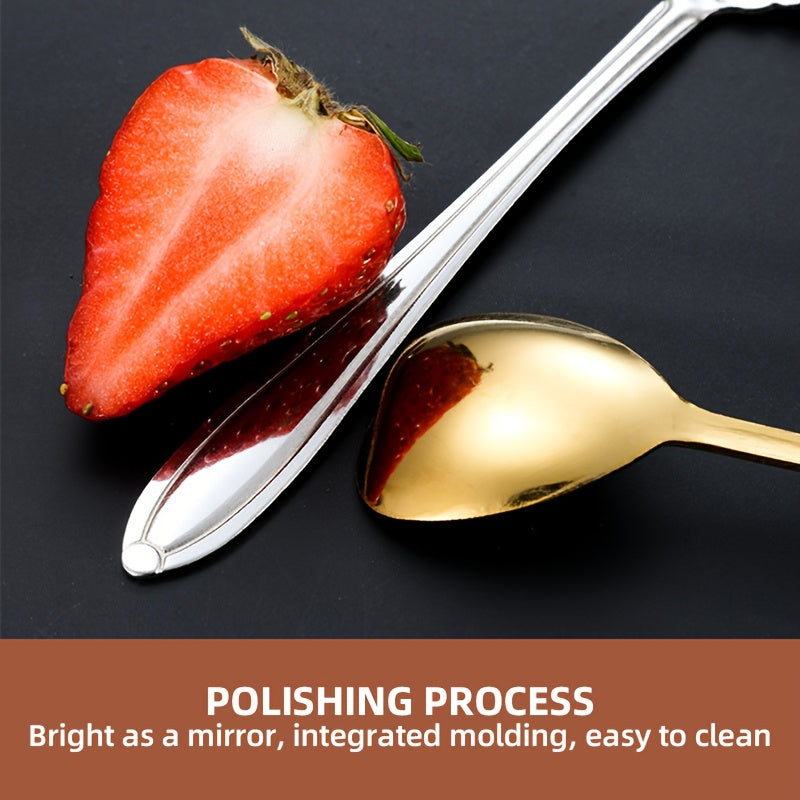 Set of 8 Stainless Steel Coffee Spoons with Flower Pattern for Coffee and Dessert