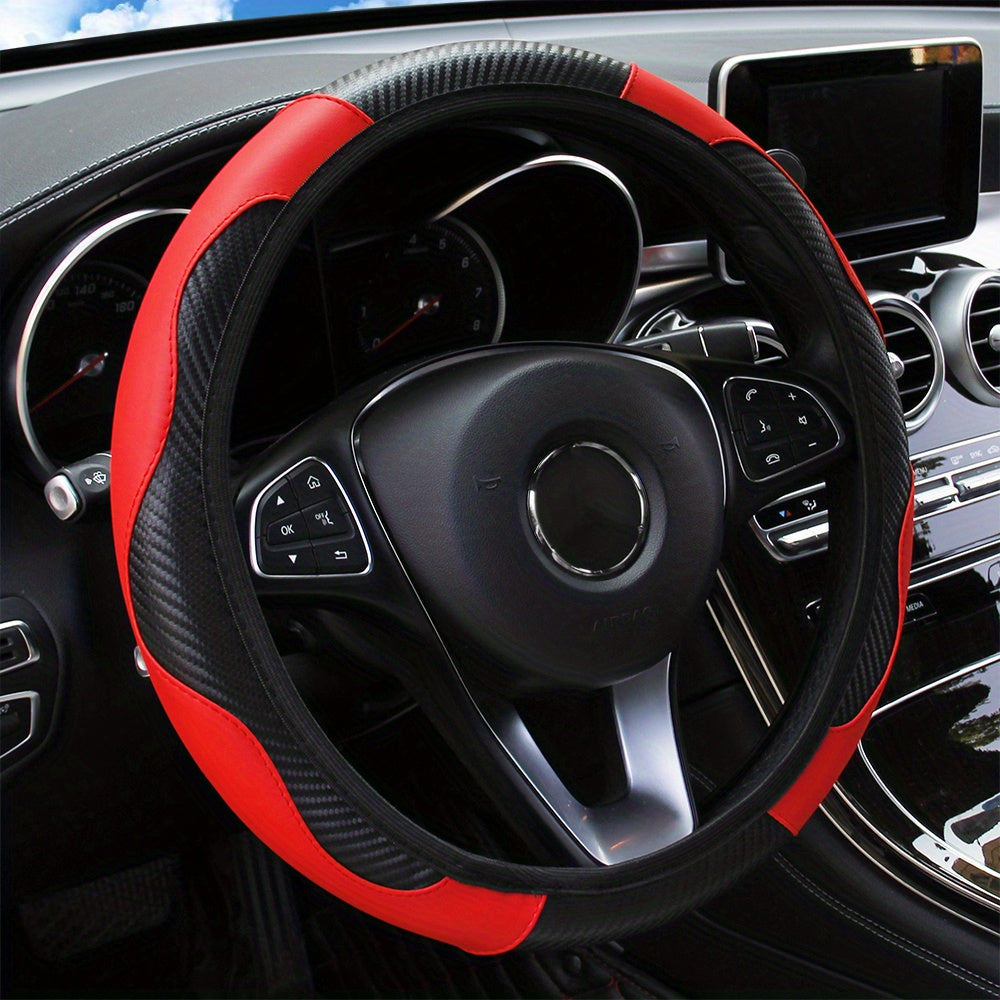 Carbon Fiber Steering Wheel Cover Non-Slip Fits 37-38CM Vehicle Accessories
