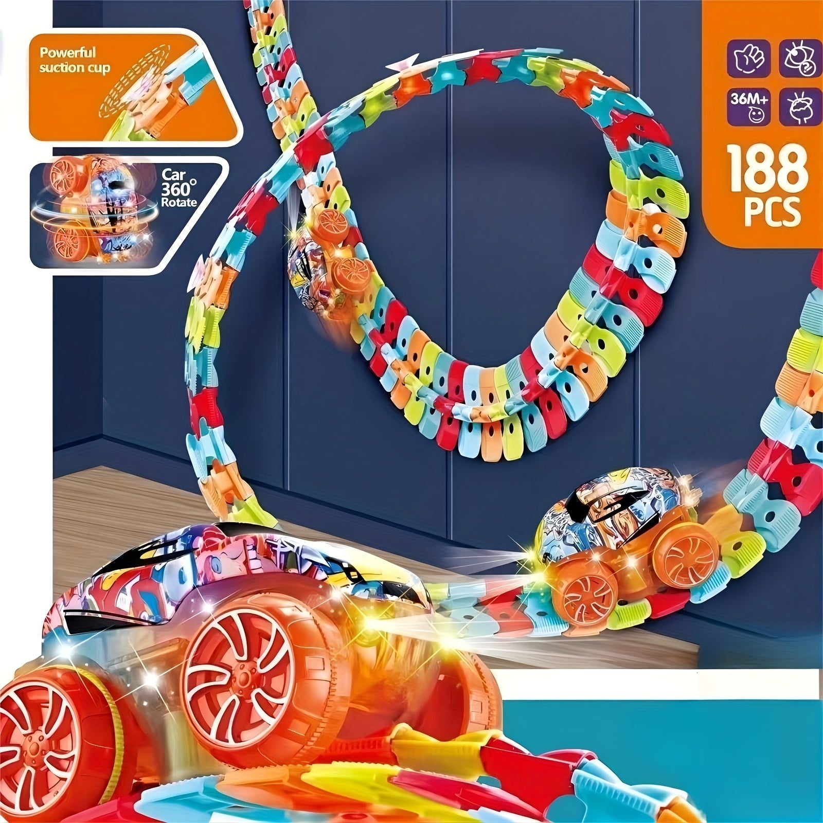 Kids Track Set with LED Light-Up Race Car, Flexible Bendable ABS Track System for Boys Age 3+