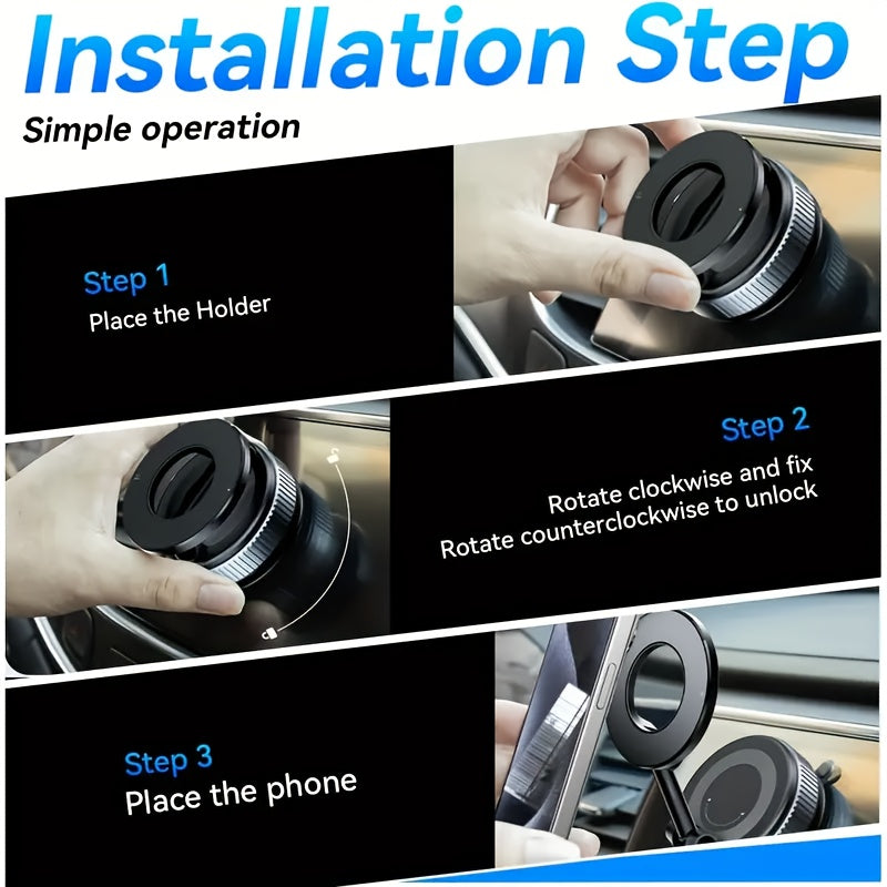 Adjustable Foldable Magnetic Car Phone Holder ABS Round 360° Rotatable Vacuum Suction