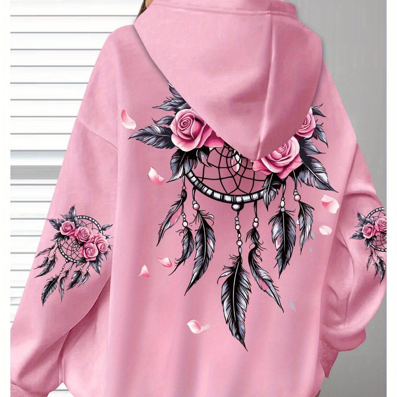 Women's Oversized Hoodie with Floral Turtle Graphic Long Sleeve Sweatshirt in Pink