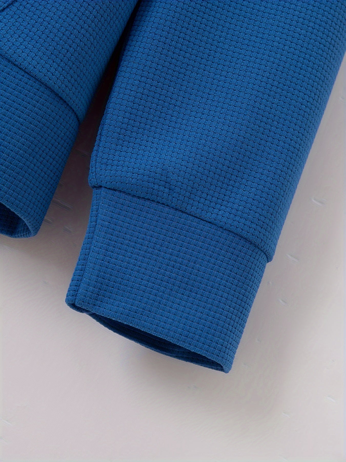 Men's Grey Waffle Knit Baseball Collar Sports Set Zip-Up Pants with Drawstring Waist