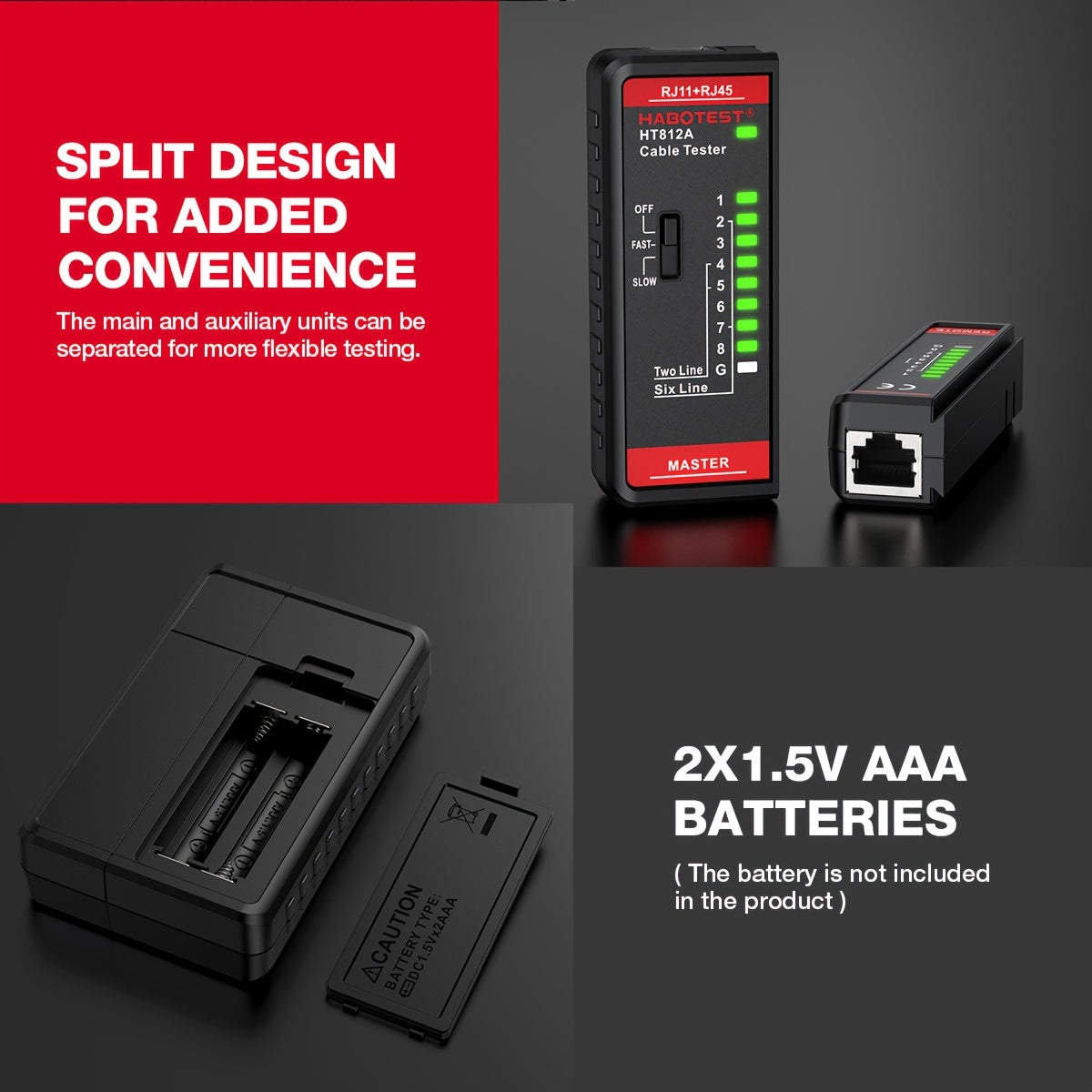 Network Cable Tester for RJ45 RJ11 RJ12 CAT5 CAT5E CAT6 CAT6A Continuity Testing