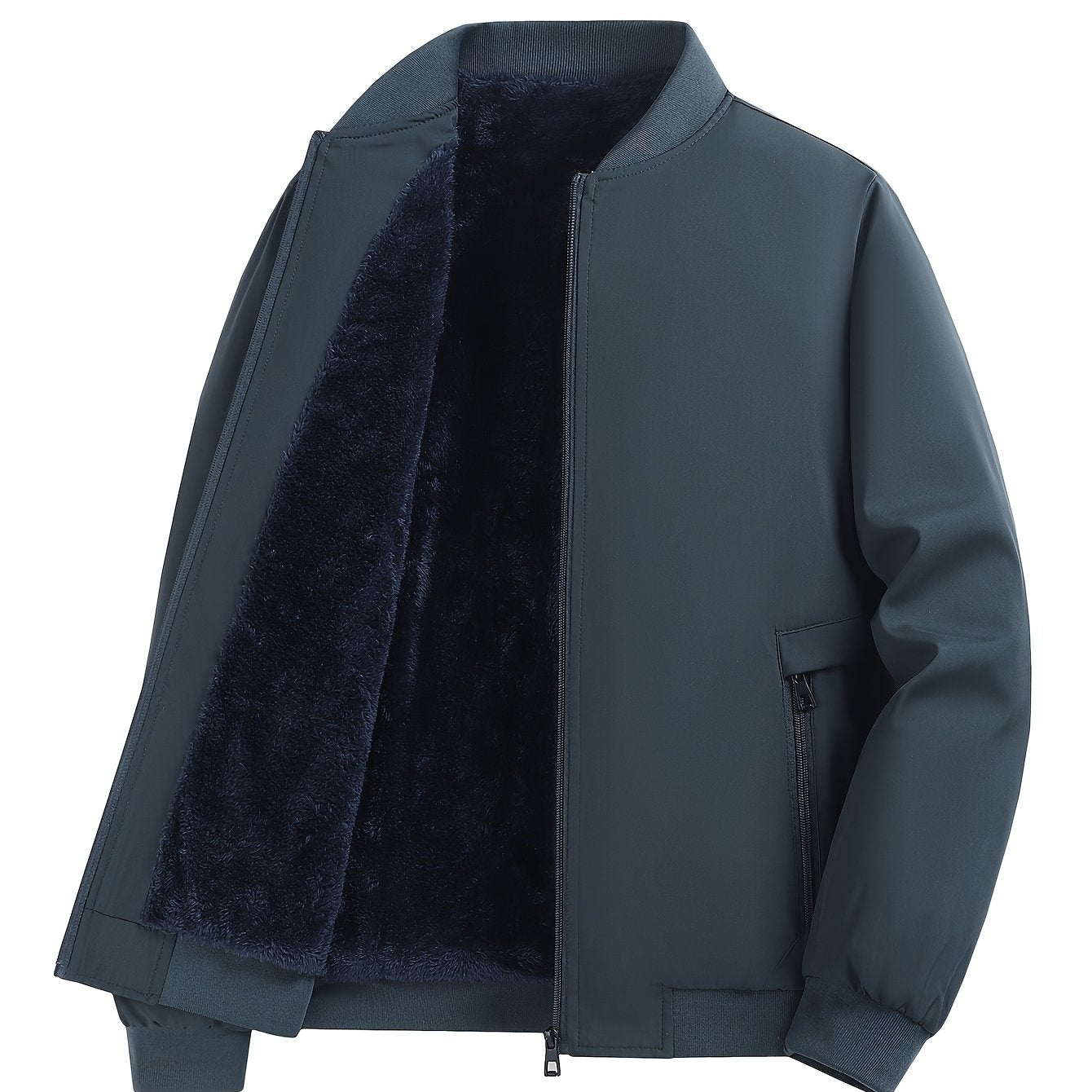 Men's Lightweight Fleece-Lined Bomber Jacket with Zipper Pockets and Baseball Collar