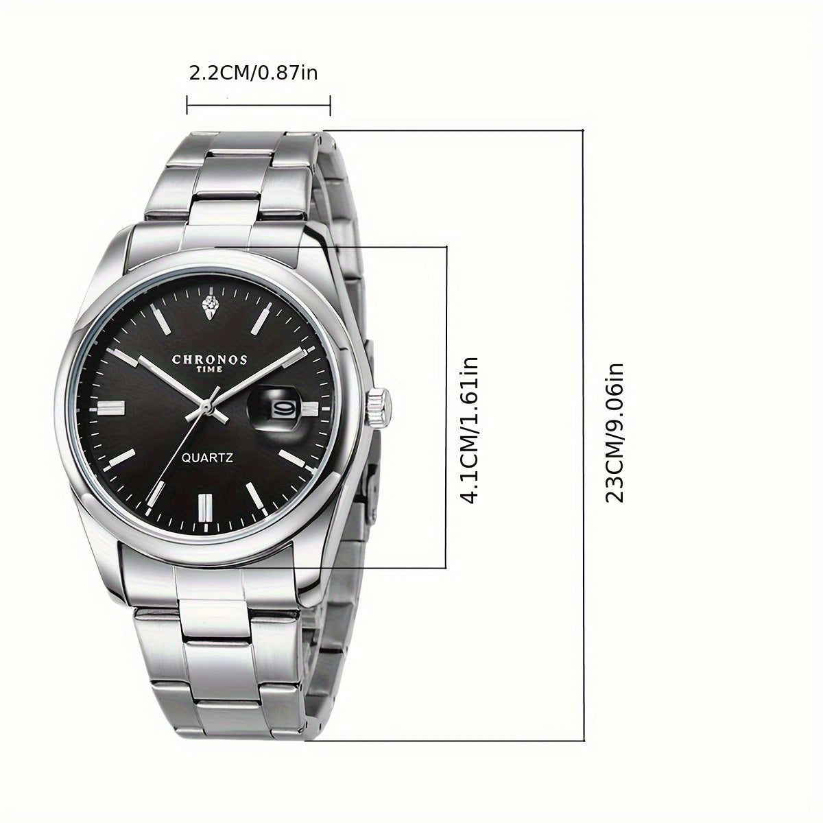 Men's Stainless Steel Watch with Luminous Dial and Calendar