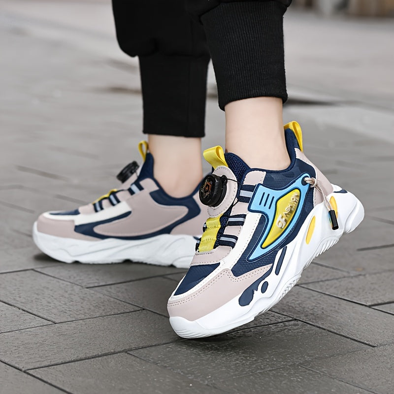 Zapatillas casuales para correr de microfibra y cuero sintético para niños con rayas y detalles coloridos