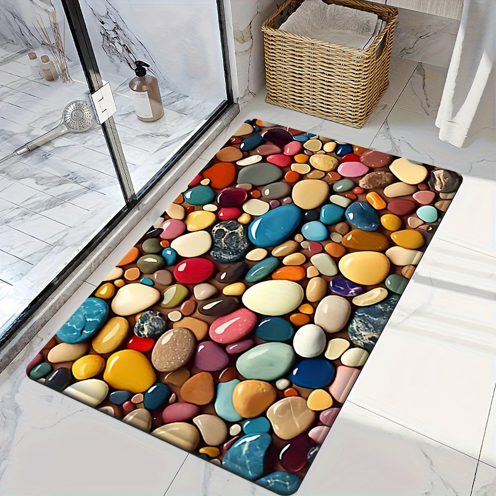 Vibrant Pebble Design Ultra Absorbent Non-Skid Bathroom Kitchen Rug