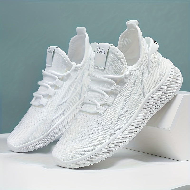 Women's Breathable Knit Lace-Up Sneakers, Low Top Athletic Shoes