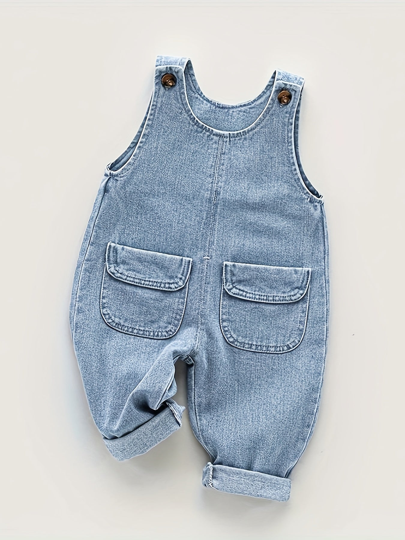 Toddler Boys Light Blue Denim Overalls with Adjustable Straps Pockets Non-Stretch Fabric