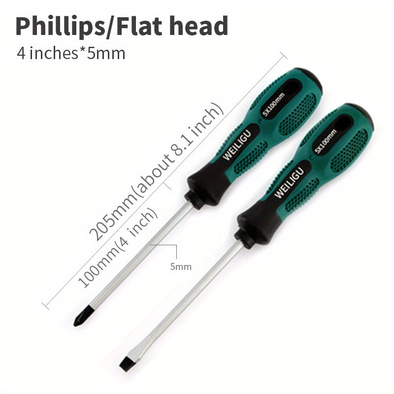 Magnetic Slotted Flat Head and Phillips Screwdriver Set, Non-Slip, 3-4 Inch