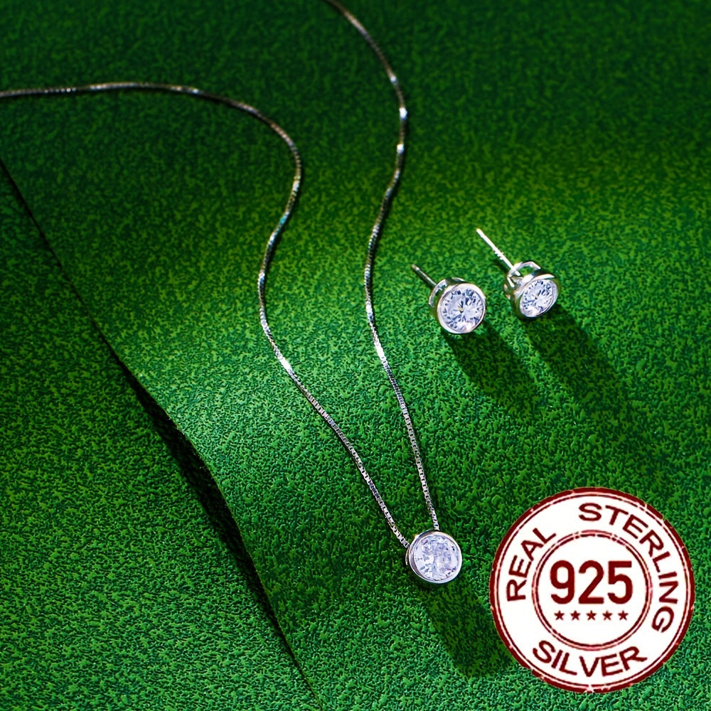 Ayollar uchun Sterling Silver zargarlik to'plami, kubik zirkon bilan taqinchoq va sirg'alar bilan