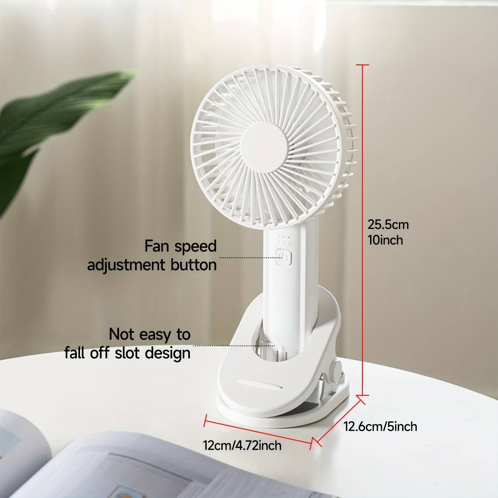 Portativ Clip-On Ventilyator, Mobil Telefon Uskunasi bilan, Qayta Zaryadlanadigan 2000mAh Batareya, 3 Shamol Tezligi, 180° Aylanish, Stol yoki Devorga Osish uchun Qisqa Egiluvchan Dizayn, Mustahkam Plastik Materiallar