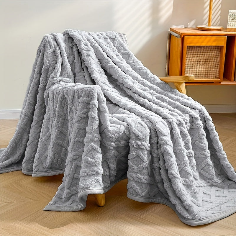 Jacquard Knitted Polyester Throw Blanket for All Seasons Solid Color Cozy Bed Dorms