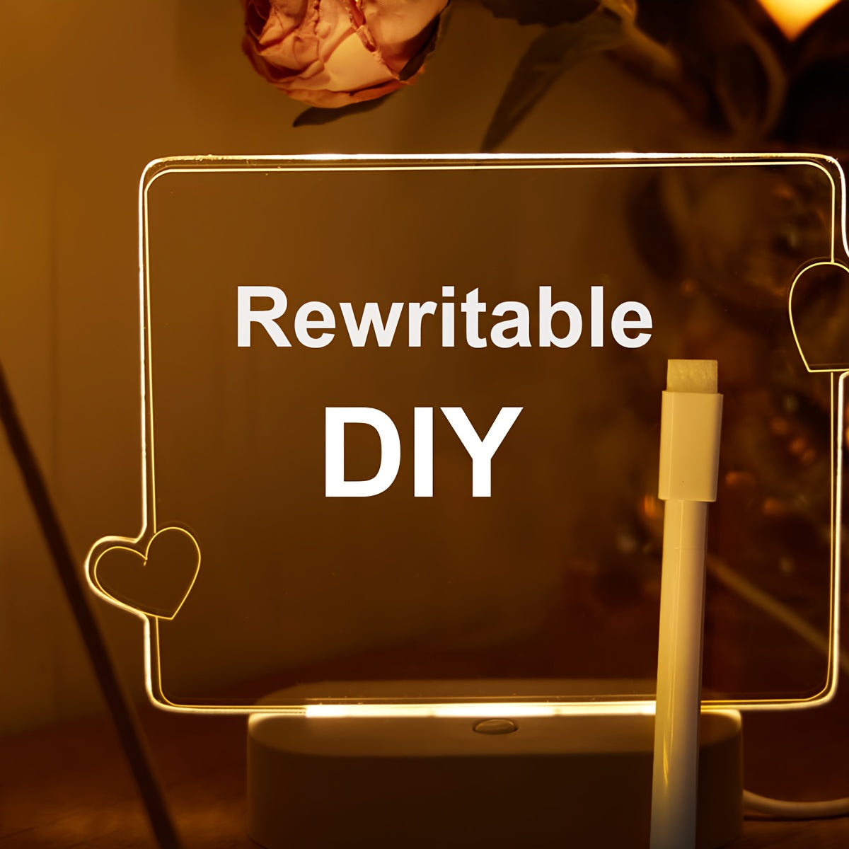 3D Heart Night Light with Erasable Message Pen for Wedding Bedroom Living Room Decoration