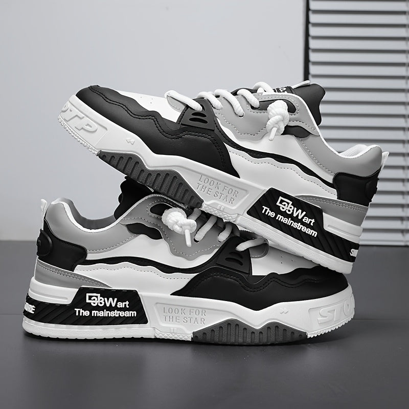 Erkaklar uchun vintage uslubidagi tasodifiy sport krossovkalari, dumaloq barmoq, bog'ichli dizayn, mato astar va barcha mavsumlarda skeytbord uchun PVC taglik.