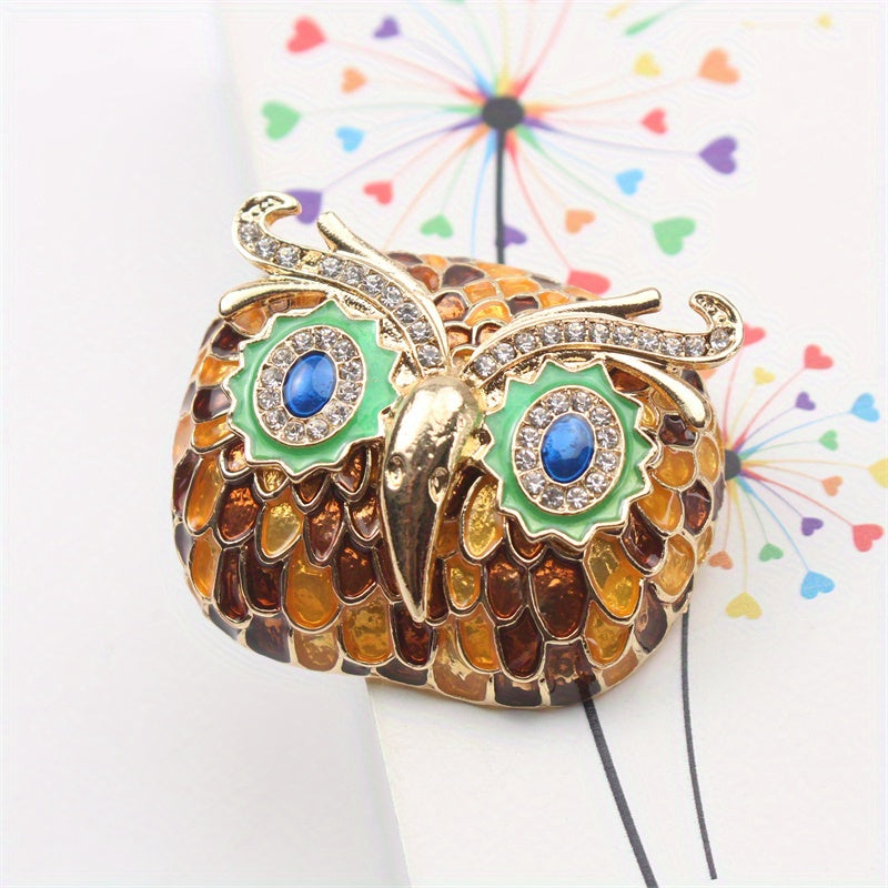 Брошь-совушка для женщин, эмалированная булавка с глазами из страз, стильное украшение с изображением птицы