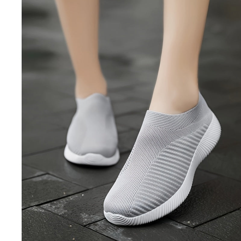 Women's Slip-On Sneakers Breathable Fabric EVA Cushioned Sole All-Season White Teal