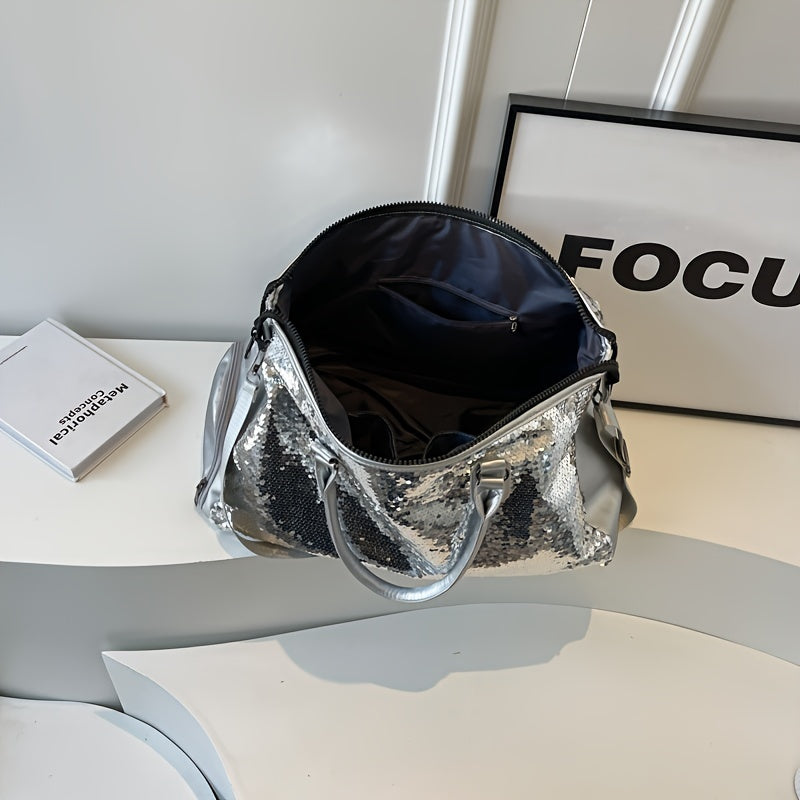 Women's Sequined Crossbody Travel Bag Large Capacity Versatile Tote Black