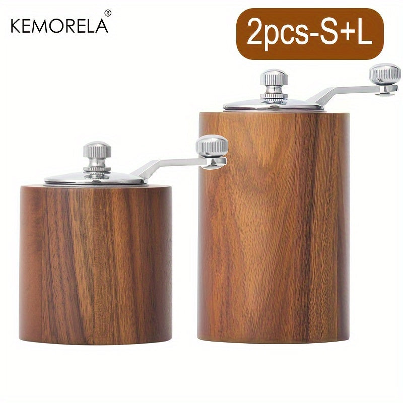2-Piece Wooden Salt and Pepper Grinder Set Manual Spice Mill Kitchen Tool