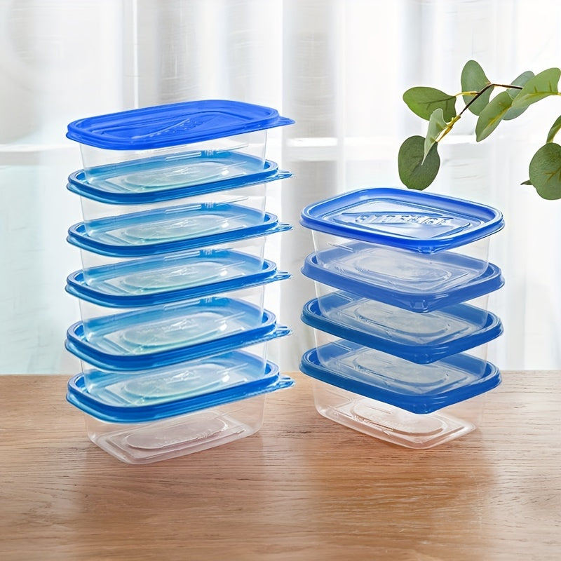 10-Piece Reusable Clear Plastic Food Storage Containers with Blue Lids for Kitchen Snacks and Produce