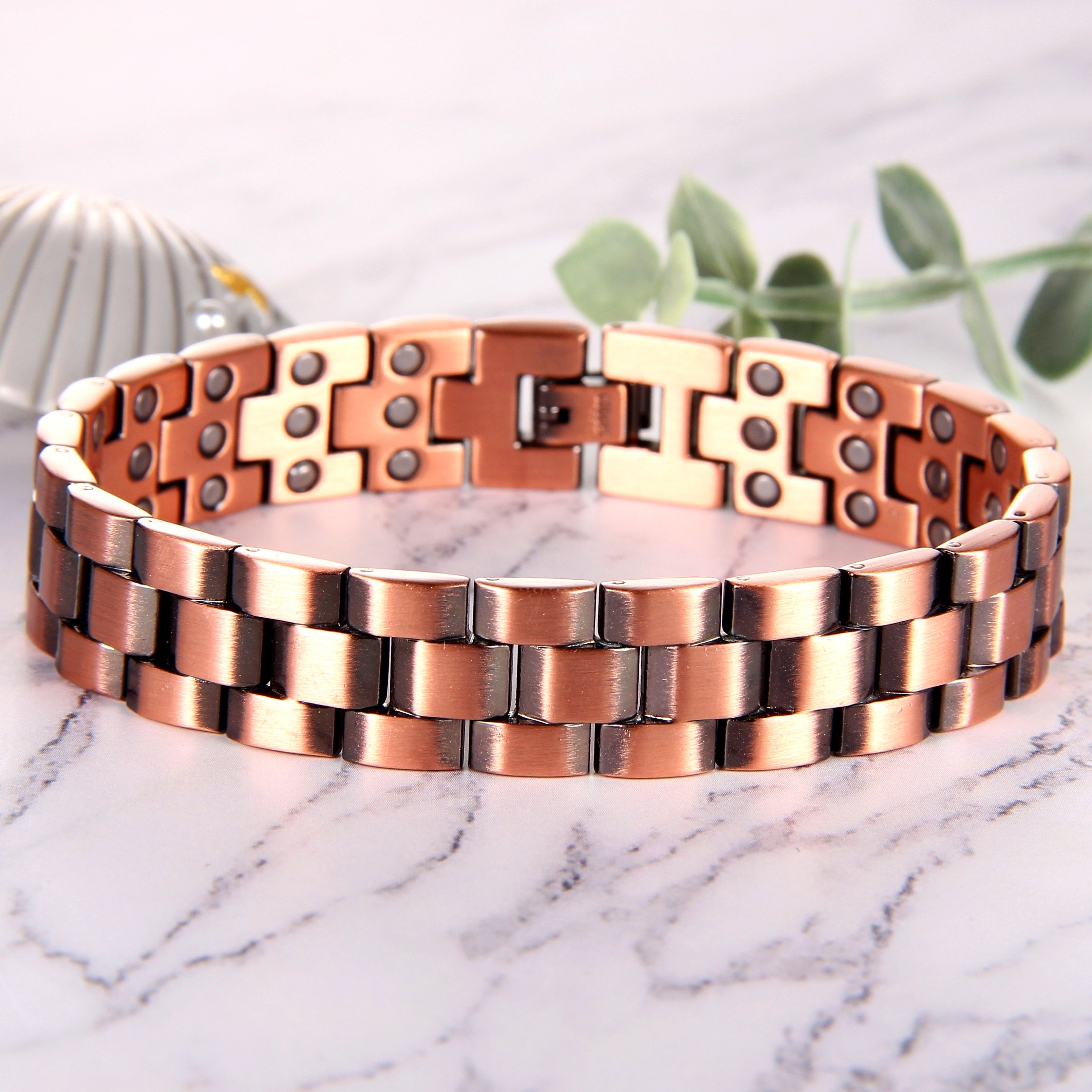 Men's Copper Bracelet Adjustable Magnetic Jewelry with 3 Rows and 3500 Gauss