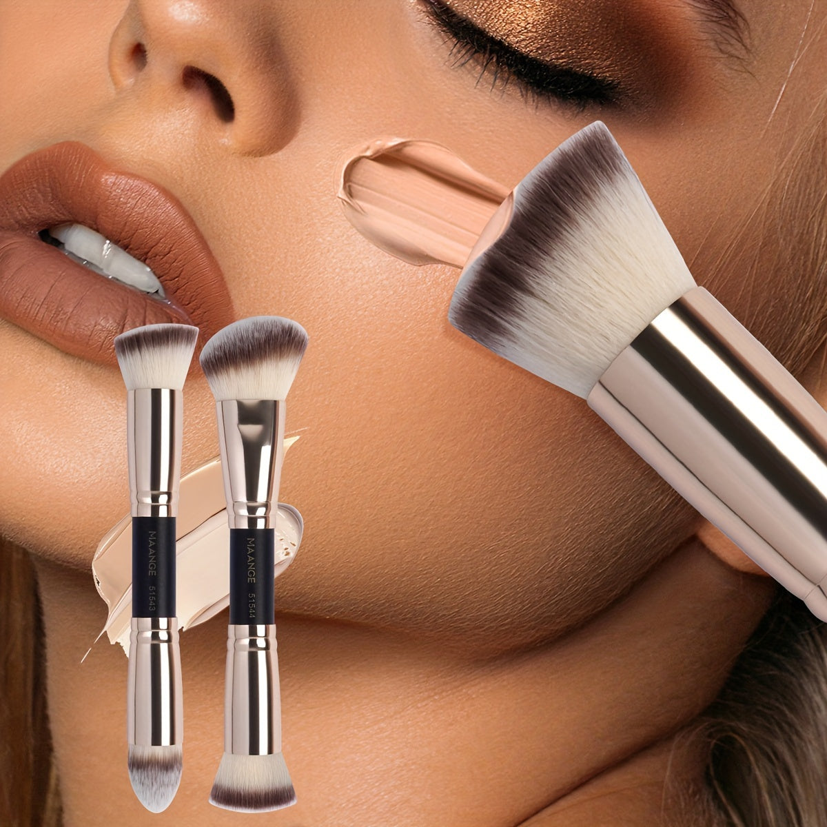 2pcs Contouring Foundation Brushes Set, Travel Size, Easy to Carry