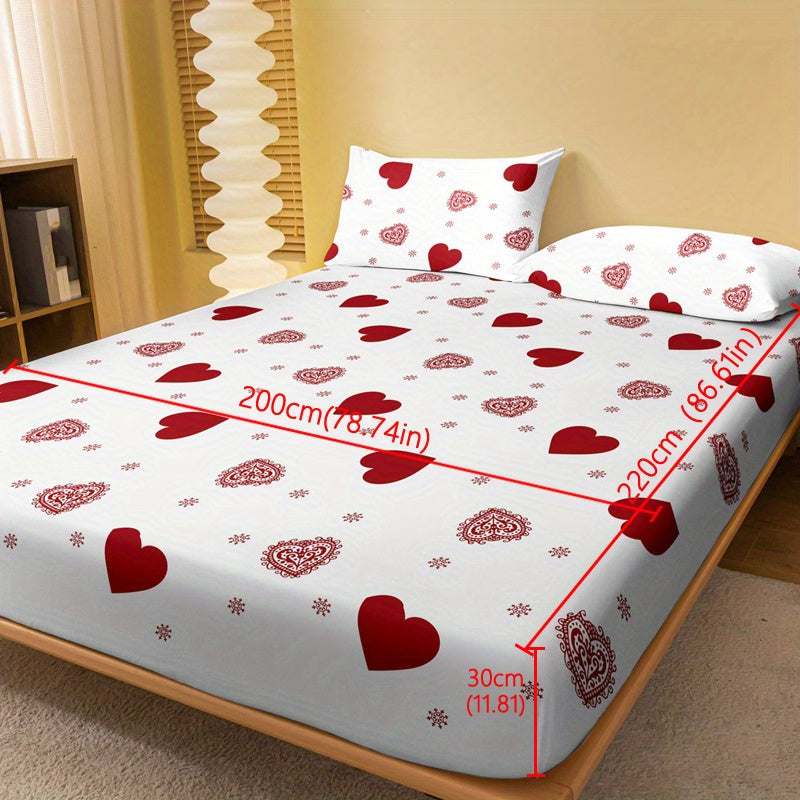 Love Print Brushed Fitted Sheet Deep Pocket Soft Bed Sheet for Bedroom Guest Room Dorm