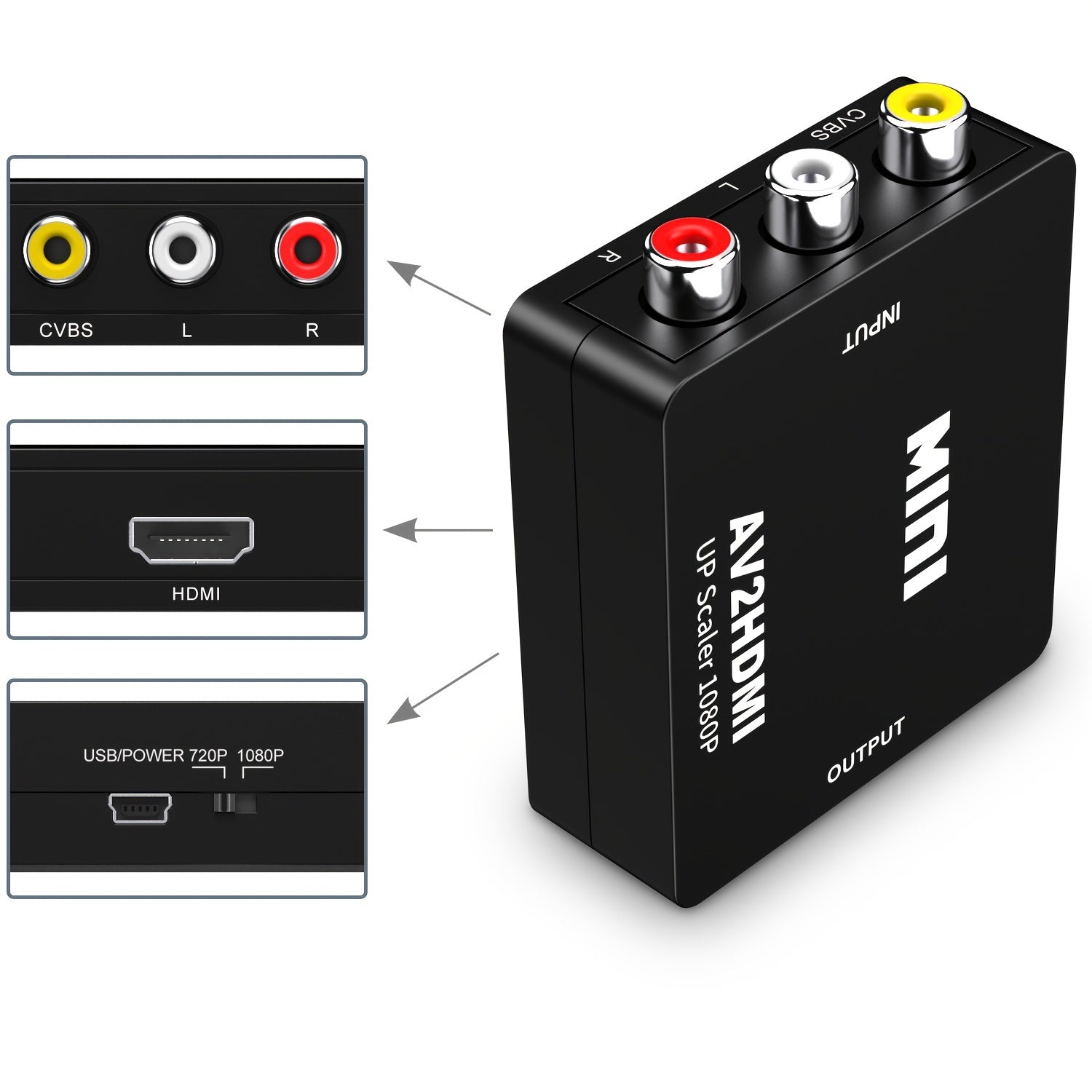 RCA to HDTV Converter AV Adapter Supports PAL NTSC USB Power 1080P Composite Video Cable