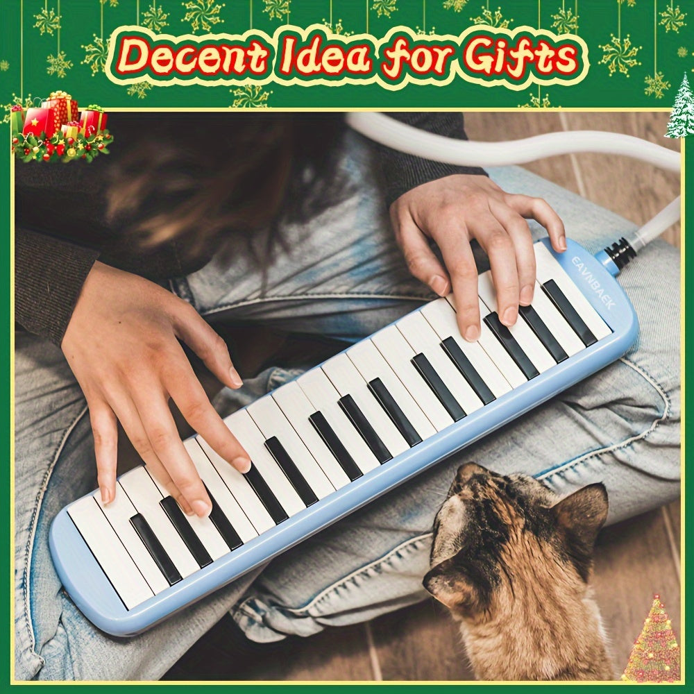 32-клавишная сопрано мелодика с воздушной пианикой, мягкой длинной трубкой и коротким мундштуком, из прочного ABS-материала, включает в себя сумку для переноски - черный, синий, розовый варианты.